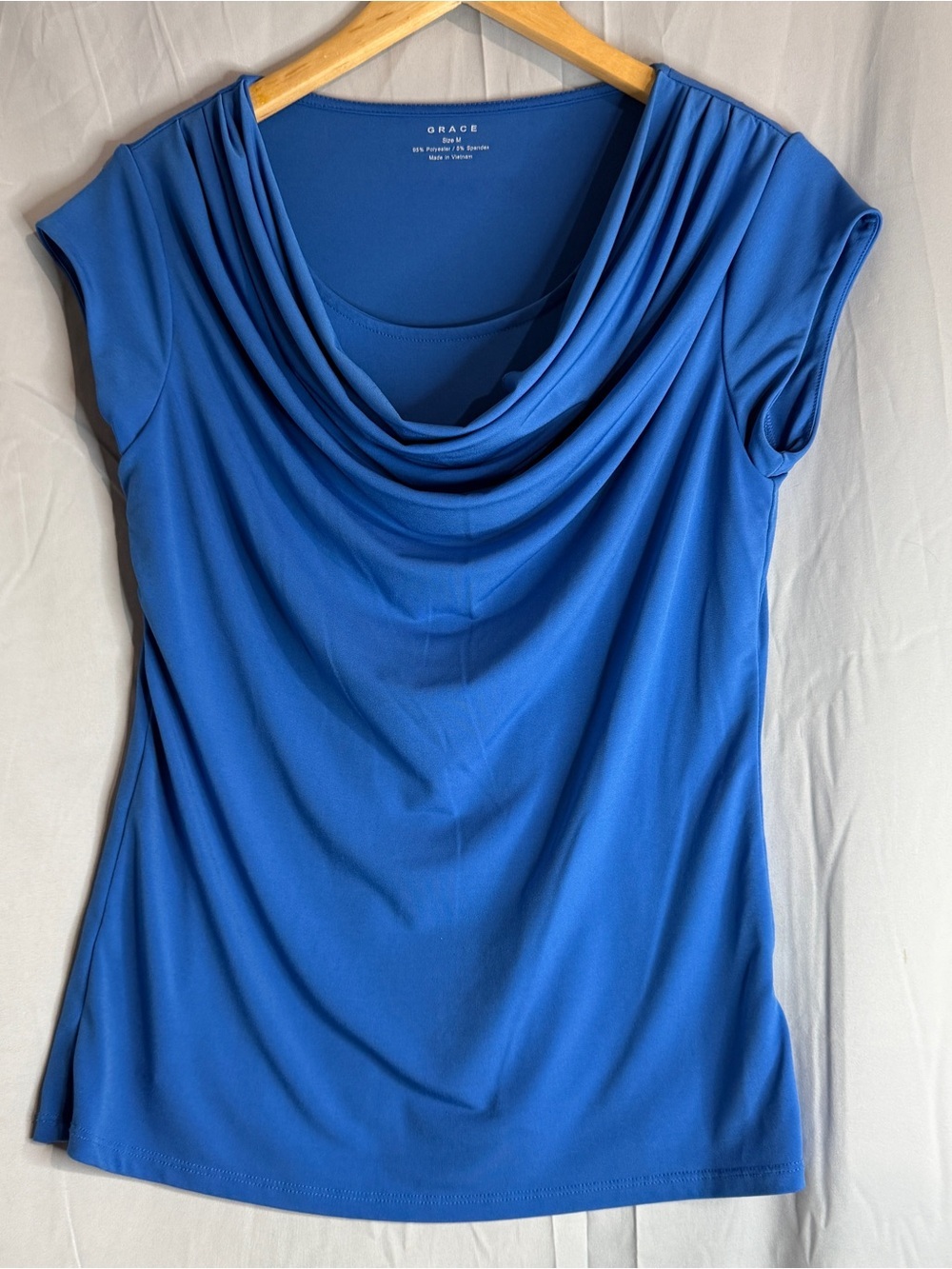 Grace Draped Cowl Neck Cap Sleeve Top - Blue